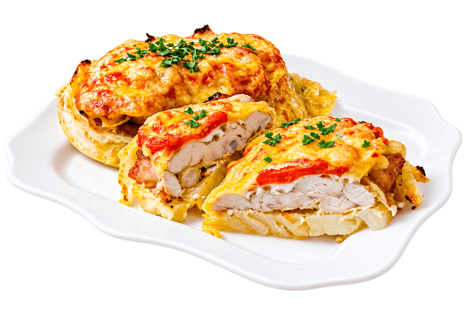 Филе по-французски (с сыром и овощами)